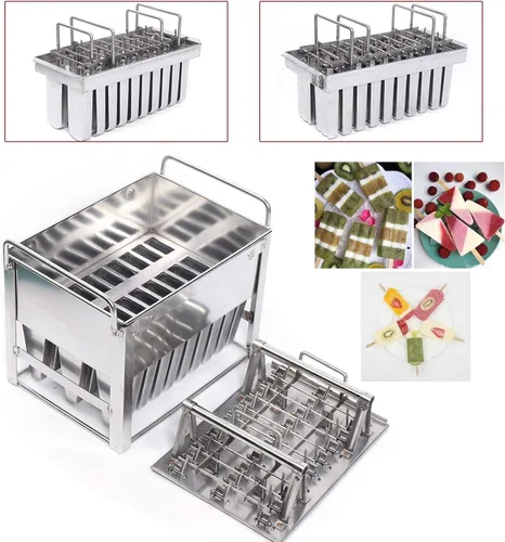 Miniatura 9 de Juego de moldes para hacer helados, 20/30 piezas de acero inoxidable, kit de moldes de helado de paletas de hielo de gran capacidad, soporte