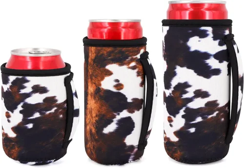 Paquete de 3 fundas de neopreno reutilizables aisladas para latas con asa para refrescos, bebidas energéticas, gaseosas, cerveza, seltzer duro,