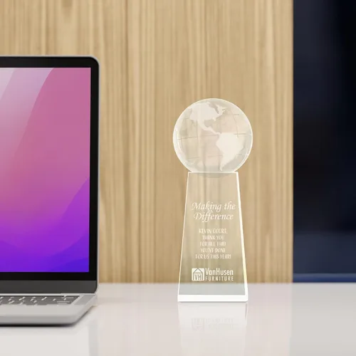 Miniatura 5 de Trofeo grabado – Cristal ejecutivo – Globo señorial en base rectangular – Viene en caja de regalo – Premio para empleados Logotipo personalizado.