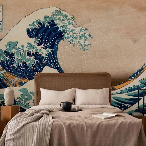 Miniatura 5 de artgeist Mural de pared La gran ola de Kanagawa por Katsushika Hokusai - Arte fino japonés de 77 x 55 pulgadas - Mural de pared autoadhesivo XXL, #01