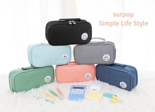 Miniatura 7 de Estuche para lápices, bolsa con asa grande, organizador de escritorio de gran capacidad, caja de marcadores de almacenamiento, maquillaje