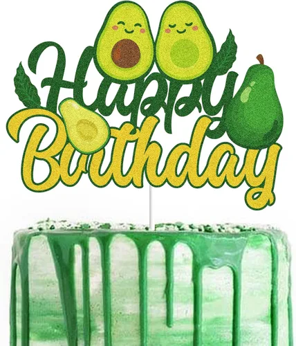 Decoración de pastel de aguacate con purpurina verde para fiesta de verano, decoración de pastel de frutas, suministros de fiesta temática de