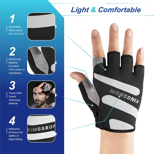 Miniatura 4 de KINGSBOM Guantes de ciclismo transpirables, guantes de bicicleta que absorben los golpes con almohadilla de gel de silicona ligera, guantes