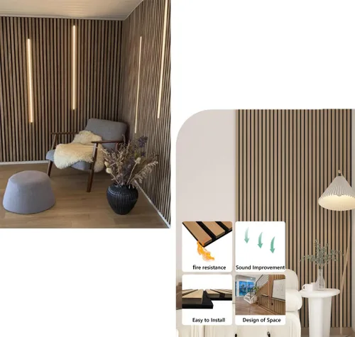Miniatura 9 de Paneles acústicos de pared acústicos, paneles grandes insonorizados, panel de absorción de sonido acanalado 3D con acabado de madera, tratamiento