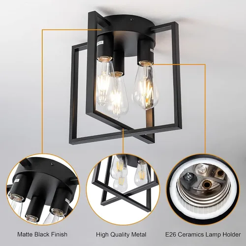 Miniatura 7 de Lámpara de techo negra de 3 luces, accesorios de iluminación industriales de cocina estilo granja para pasillo, recámara, baño, entrada