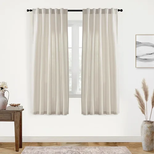 Miniatura 83 de XTMYI - Cortinas transparentes de 54 pulgadas de largo, juego de 2 paneles para baño, cortinas cortas de lino y algodón con semi privacidad