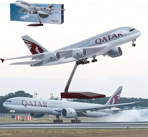 Modelo de avión a escala 1:160 de 18.5 pulgadas, modelo Qatar A380, modelo Jet Collectibles, modelos planos de resina con ruedas fundidas a presión