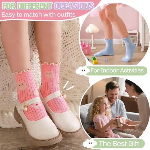 Miniatura 6 de Calcetines de agarre con volantes para bebés y niñas pequeñas para niños, antideslizantes, sin deslizamiento, con volantes, lindos y divertidos
