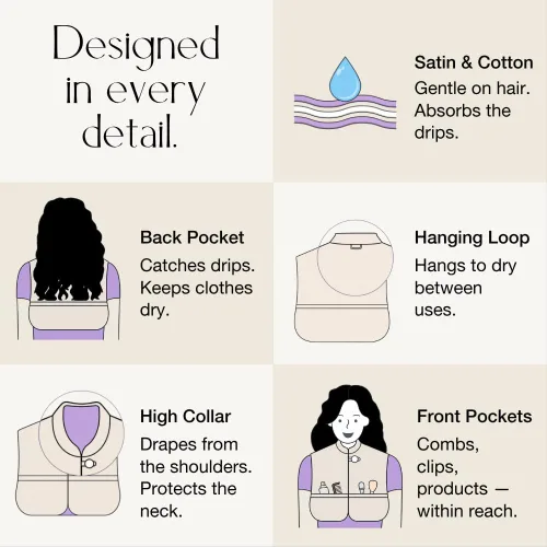 Miniatura 4 de MONII Funda de belleza que se puede llevar puesta: se mantiene en su lugar para cabello mojado, día de lavado, secado al aire y maquillaje, cortina