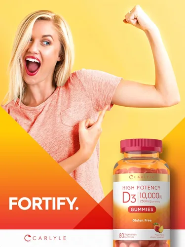 Miniatura 7 de Carlyle Gomitas de vitamina D3 10000iu para adultos 80 unidades Gomitas con sabor a melocotón Alta potencia para mujeres y hombres