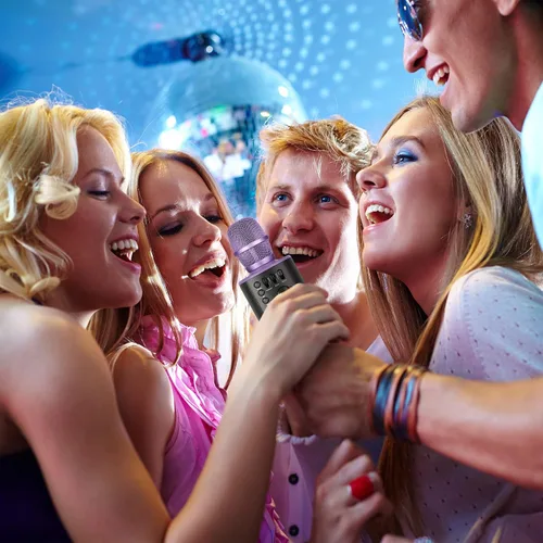 Miniatura 10 de Micrófono de karaoke inalámbrico Bluetooth con altavoces incorporados + grabación HD, micrófono portátil de mano Lila