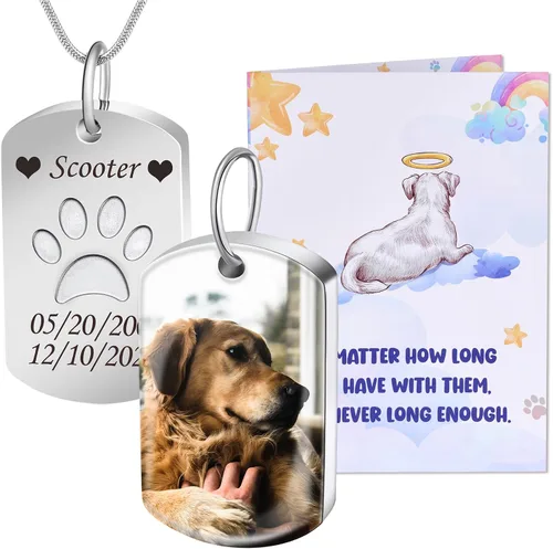 Miniatura 23 de Fanery Sue Collar personalizado para cenizas de mascotas para perros y gatos, foto y texto personalizados, regalo de condolencia, regalo de cremación