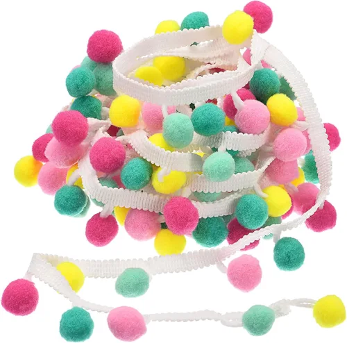 uxcell 2 yardas con flecos de pompón, cinta para coser, accesorio para manualidades, para el hogar, cortina, ropa, almohada, decoración, colorido