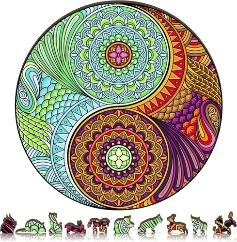 ZenChalet - Rompecabezas Yin Yang de 200 piezas para adultos - Rompecabezas de madera para adultos, perfecto como regalo espiritual, piezas de forma