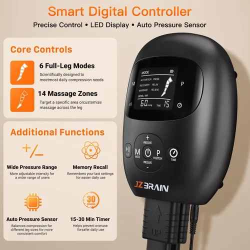 Miniatura 4 de JZBRAIN Botas de recuperación de piernas con compresión de aire: Dispositivo de sistema de compresión secuencial de doble potencia con sensor