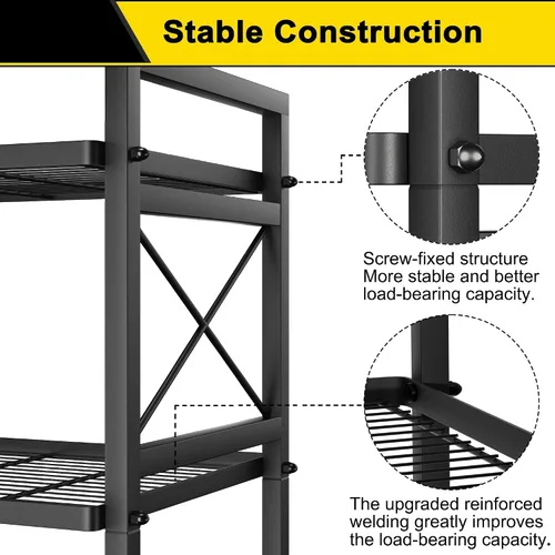 Miniatura 4 de GIOTORENT Estantes de almacenamiento de despensa, estante de almacenamiento de metal de 5 niveles con marco lateral en forma de X, estante de Negro