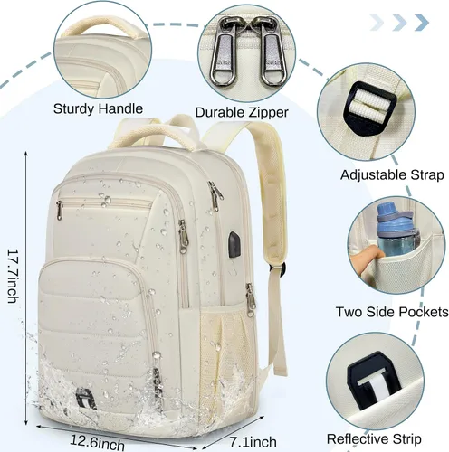 Miniatura 4 de RAINSMORE Mochila para laptop de 17 pulgadas, mochila de viaje grande para mujer, mochila impermeable para computadora, trabajo, universidad, bolsa