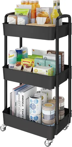 Carritos de Almacenamiento de 3 Niveles Laiensia, Carrito Rodante Utilitario Multifunción Organizador de Almacenamiento de Cocina, Carrito de
