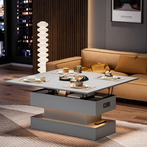 Miniatura 14 de SYESWAY Mesa de Centro Elevable de 39.4" con Estación de Carga, Mesa de Centro Multifuncional 4 en 1 con Almacenamiento y Compartimentos Ocultos