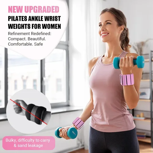 Miniatura 3 de Pilates - Pesas de tobillo y muñeca para mujer, juego de 2 pesas portátiles y fuertes para brazos y piernas (1 libra/2.2 libras cada una), pesas