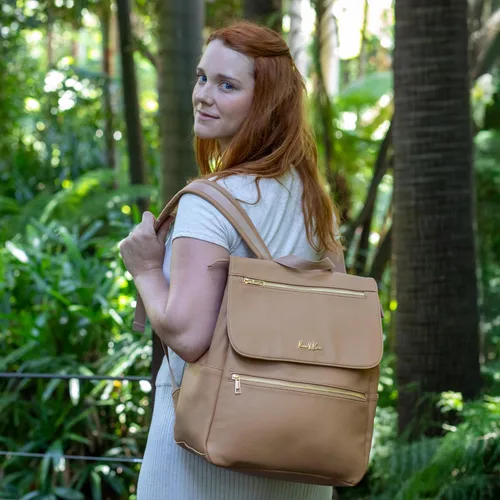 Miniatura 2 de Mochila para pañales de cuero vegano de alta calidad, bolsa de bebé de diseño grande, elegante mochila para pañales con correas para cochecito