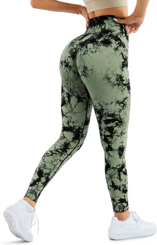 Miniatura 5 de A AGROSTE Leggings con levantamiento de glúteos para mujer, cintura alta, para entrenamiento, gimnasio, yoga, teñido anudado, sin costuras, mallas
