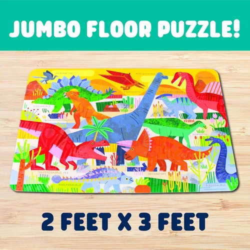 Miniatura 4 de Chuckle & Roar Rompecabezas de piso jumbo de dinosaurio – 50 piezas, 24 x 36 pulgadas, edades de 4 a 6 años – Rompecabezas para niños que brilla