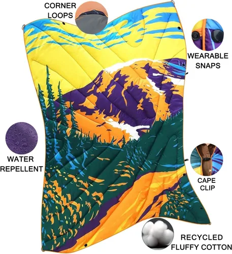 Miniatura 5 de Manta de camping impresa para exteriores, manta de picnic de 2 libras, manta impermeable hinchada para clima frío, manta cálida para senderismo