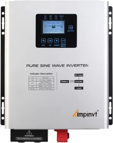 AMPINVT: Inversor de onda sinusoidal pura de 800W con cargador AC, salida DC 12V a AC 120V, inversor de baja frecuencia de alimentación de respaldo
