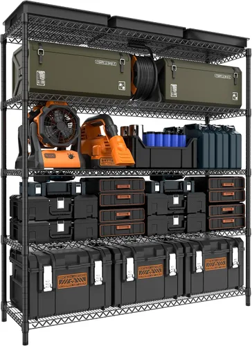 Miniatura 16 de M MZG Estantería de almacenamiento de 5 estantes, estantería de alambre de metal resistente, estantería de almacenamiento ajustable para garaje