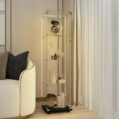 Miniatura 41 de Vitrina de cristal con 3 estantes con 2 puertas, vitrina de cristal transparente para sala de estar, dormitorio, 49.49 x 31.77 x 14.37 pulgadas