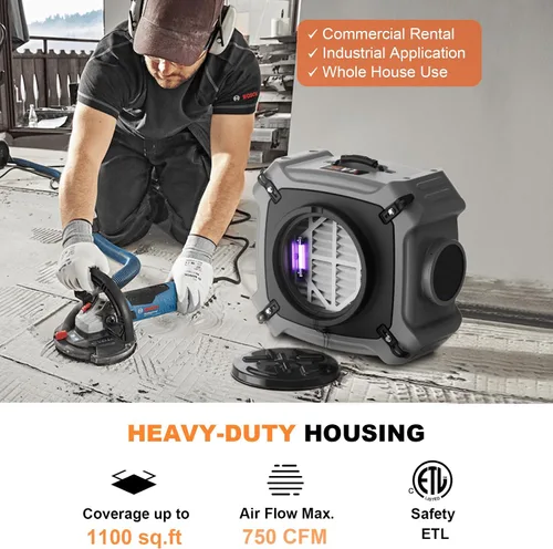 Miniatura 4 de Abestorm Depurador de aire con prefiltro MERV-10, filtro HEPA/carbón activado para uso comercial/industrial, máquina de aire negativo apilable