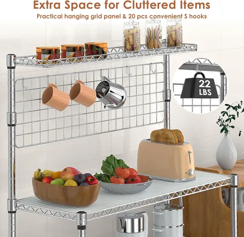 Miniatura 5 de Leteuke Estante para panaderos con almacenamiento y ruedas, estante de cocina de 42 pulgadas para microondas, estante de almacenamiento resistente