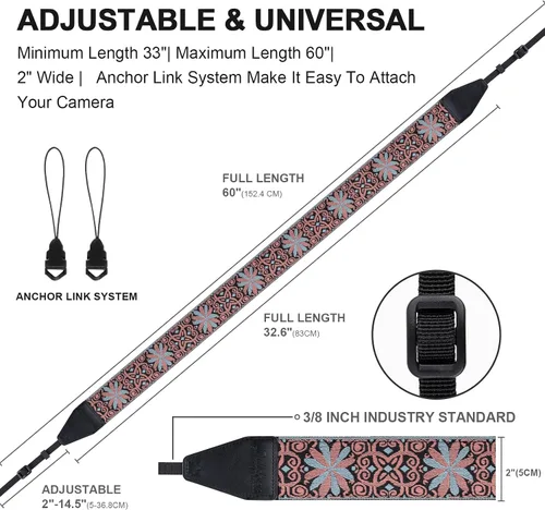Miniatura 3 de Correa para cámara, tejido jacquard de 2 pulgadas, correas de hombro para todas las cámaras DSLR, hombres y mujeres, fotógrafos