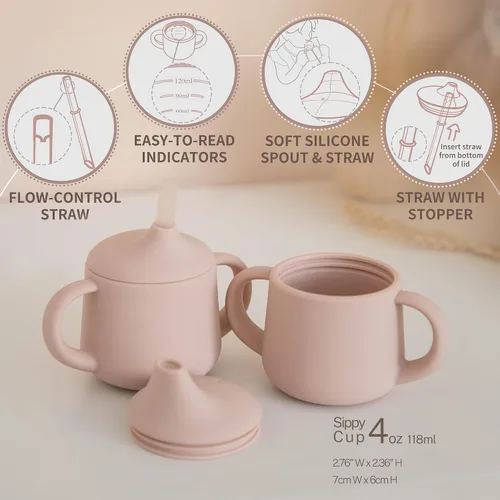 Miniatura 3 de Moonkie Vasos de silicona para bebés Taza de entrenamiento de 3 etapas para bebés y niños pequeños 4 onzas 1 paquete Rubor