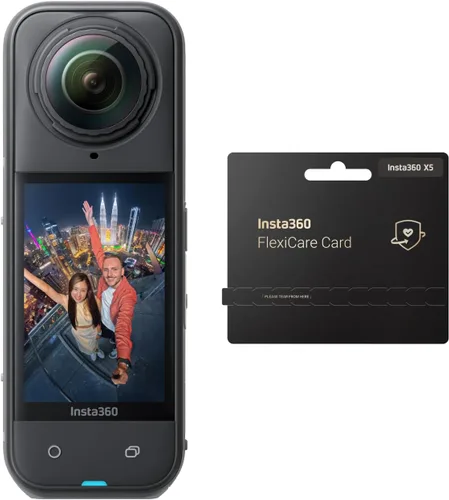 Insta360 Paquete FlexiCare X5 – Cámara de acción impermeable 8K de 360°, luz baja, efecto selfie stick invisible, lente resistente y reemplazable,