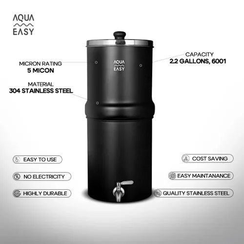 Miniatura 5 de AquaEasy Sistema de Filtro de Agua por Gravedad de Acero Inoxidable con Certificación NSF/ANSI 372 (2.25 Galones) 2X Filtro de Carbón Activado