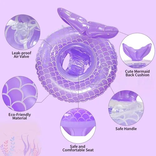 Miniatura 3 de Flotador de piscina para bebé, anillo inflable de sirena con asa de asiento, flotadores de piscina para bebés y niñas pequeños Morado
