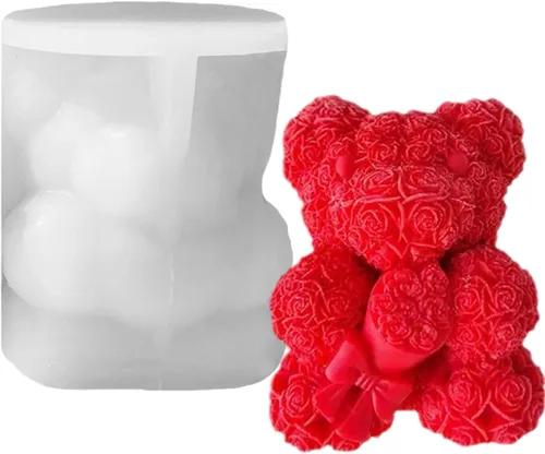 Moldes de silicona con forma de oso de rosa, molde de silicona de fundición de resina para vela de aromaterapia, arcilla de jabón casera, Flor