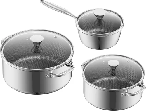 Juego de ollas y sartenes de acero inoxidable, juego de 6 utensilios de cocina antiadherentes, juego de ollas de 1, 2 y 4 cuartos de galón con tapas