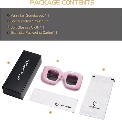 Miniatura 6 de VANLINKER Lindas gafas de sol cuadradas infladas para mujeres y hombres, gafas gruesas retro con marco grueso divertido máscara sombras VL9733