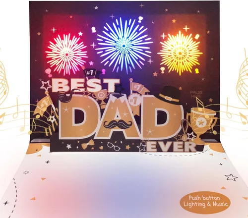Tarjeta emergente 3D para el día del padre, luces y música, mejor tarjeta de papá del mundo, tarjetas del día del padre, regalo del día del padre,