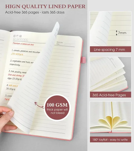 Miniatura 6 de PERCUN Cuaderno rayado A4, 365 páginas de gran tamaño de cuero para escribir para mujeres y hombres, cuaderno de tapa dura con páginas gruesas