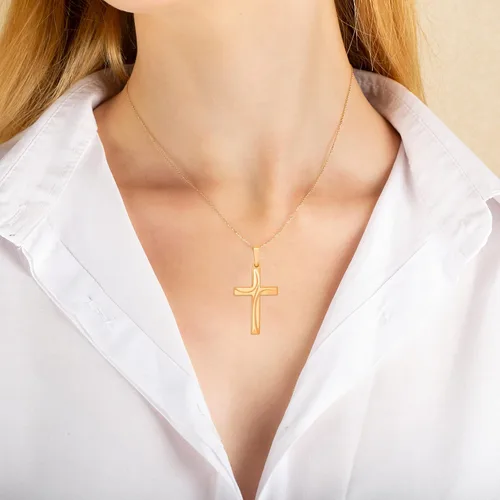 Miniatura 8 de MAZZERI Colgante de cruz de oro de 14 quilates, dijes religiosos de oro hipoalergénico para hombres y mujeres, hecho a mano en los Estados Unidos