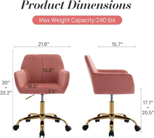 Miniatura 3 de Silla de escritorio de pelo sintético giratoria 360°, silla de oficina moderna ajustable en altura para adolescentes, mujeres y niñas, con base