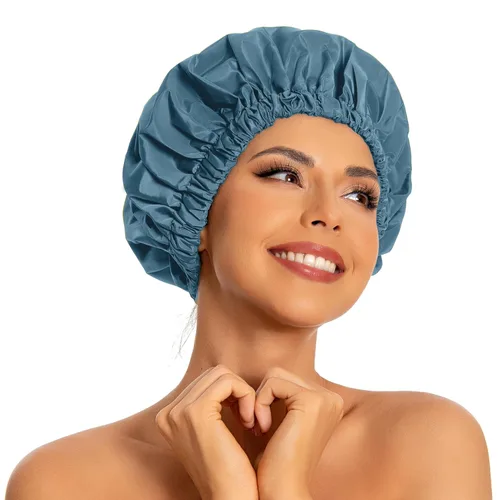Miniatura 12 de Gorro de ducha reutilizable para mujer, grande, impermeable, lavable, banda elástica, accesorios de baño, sombrero para cabello largo, trenzas Beige