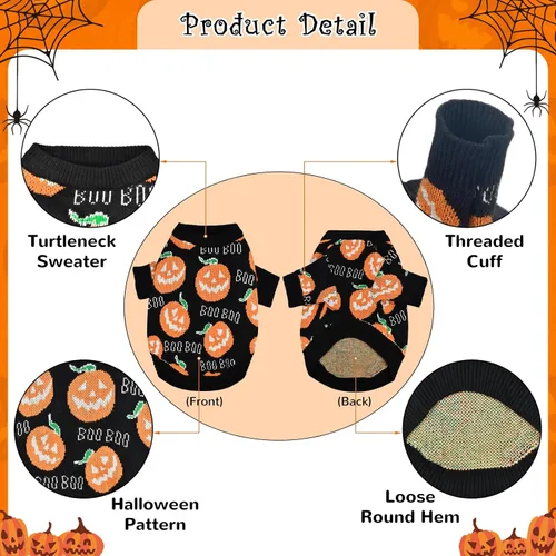 Miniatura 3 de Suéter de Halloween para mascotas, cachorros, gatos, calabazas, prendas de punto, disfraz con bonito patrón de abucheo, abrigo para gatitos, perros