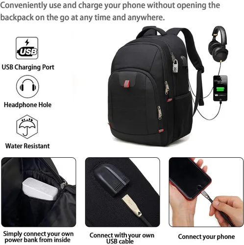 Miniatura 3 de Della Gao Mochila para computadora portátil para hombres, mochila grande antirrobo de viaje de negocios con puerto de carga USB, bolsa