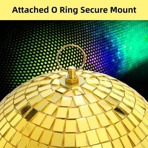 Miniatura 4 de DJBoomy Bola de discoteca de espejo colgante de 8 pulgadas: bolas de discoteca doradas, bola de espejo con anillo colgante para decoración de Dorado