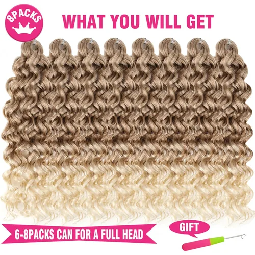 Miniatura 4 de Unionbeauty GoGo Curl Cabello de Ganchillo 8 Paquetes Trenzas de Ganchillo Water Wave 14 Pulgadas Cabello Rizado de Ganchillo para Mujeres Negras